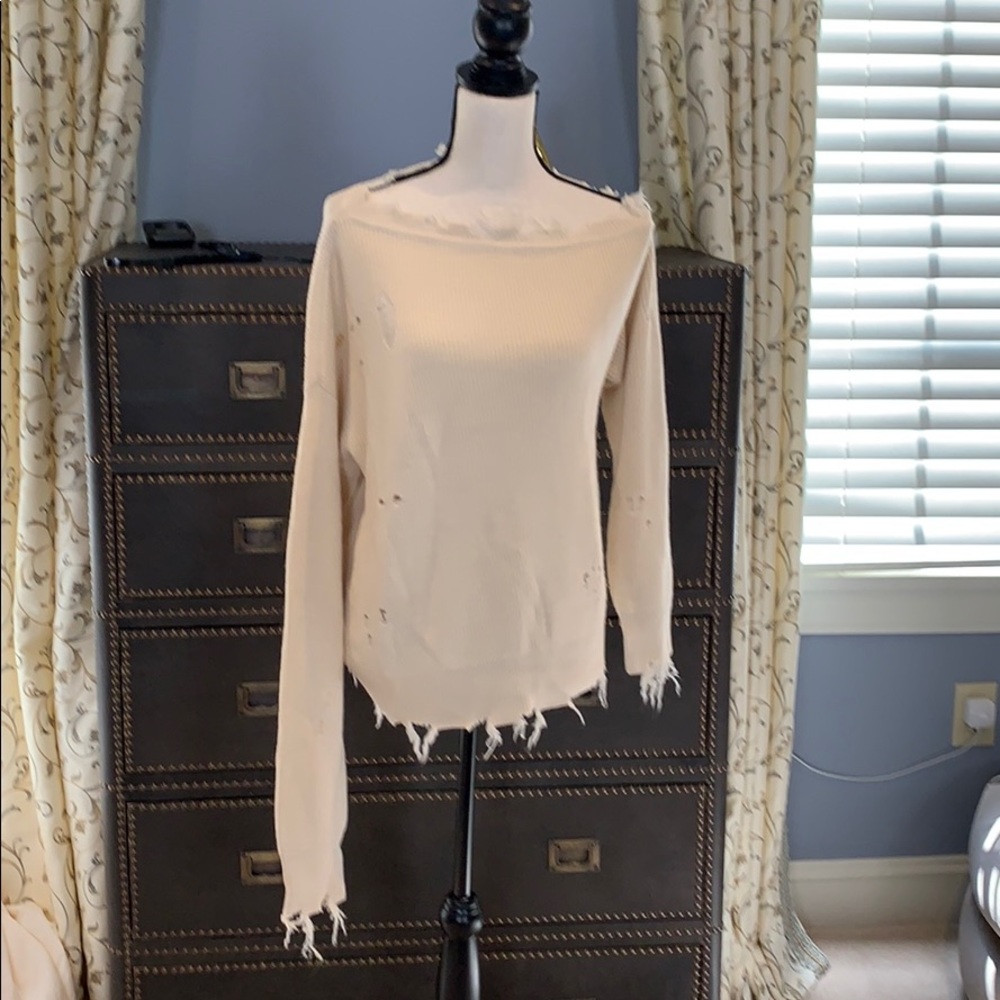 Lovers + Friends Cream Distressed Sweater
